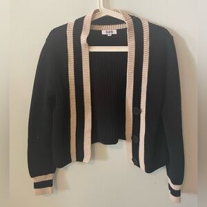 525 America Black and Cream Cropped Cardigan